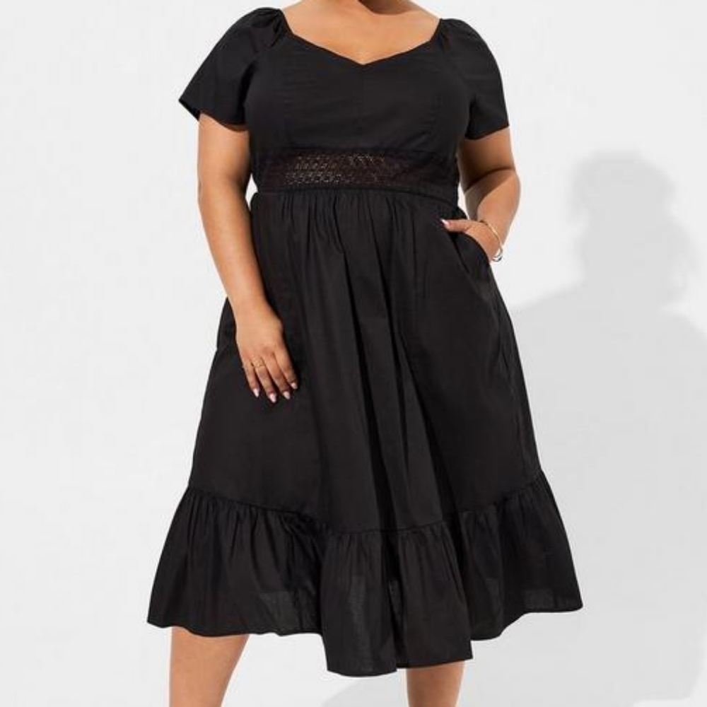 Torrid Black Boho Festival Open Tie Back Neckline Tiered Dress Plus Size 3X Nwt